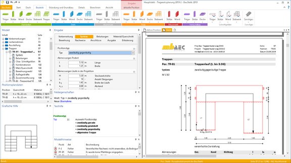 Die Programmoberfläche der BauStatik ist übersichtlich in verschiedene Bereiche zur Navigation, Eingabe, Ausgabe und Hilfen eingeteilt.
