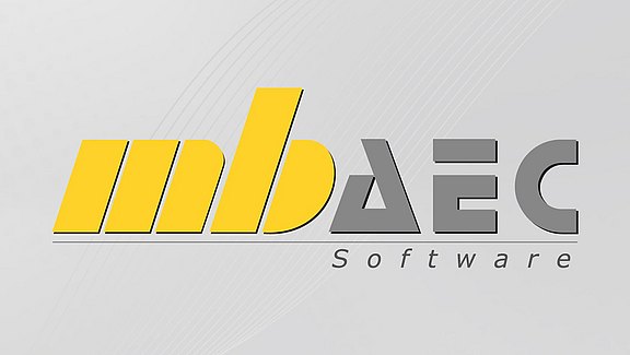 Dargestellt wird das Logo der mb AEC Software GmbH auf grauem Hintergrund. 