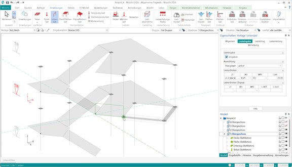 MicroFe | Grafisch-interaktive Eingabe Programmoberfläche von MicroFe. Zu sehen sind einige der vielfältigen Funktionen zur effektiven Bearbeitung des Tragwerks