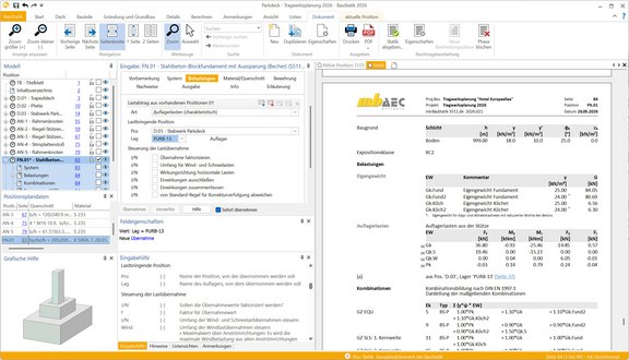 Programmoberfläche der BauStatik. Zu sehen ist die Eingabe und die Berechung einer Firstpfette.
